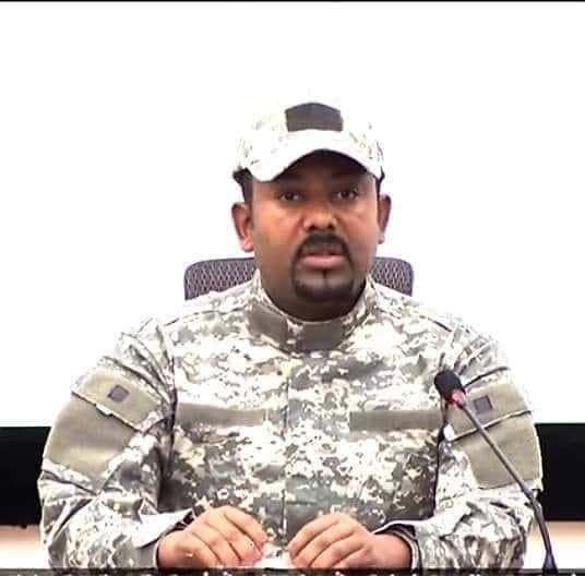 ballamii's tweet image. The 2019 Nobel Peace Prize Winner, @AbiyAhmedAli, in Military Uniform, Declaring War on the Oromo people, 50% of Ethiopian People. In just the city of Ambo on the day of burial of assassinated #HaacaaluuHunddeessaa, Abiy has murdered 27 and wounded in hundreds. #AbiyMustGO