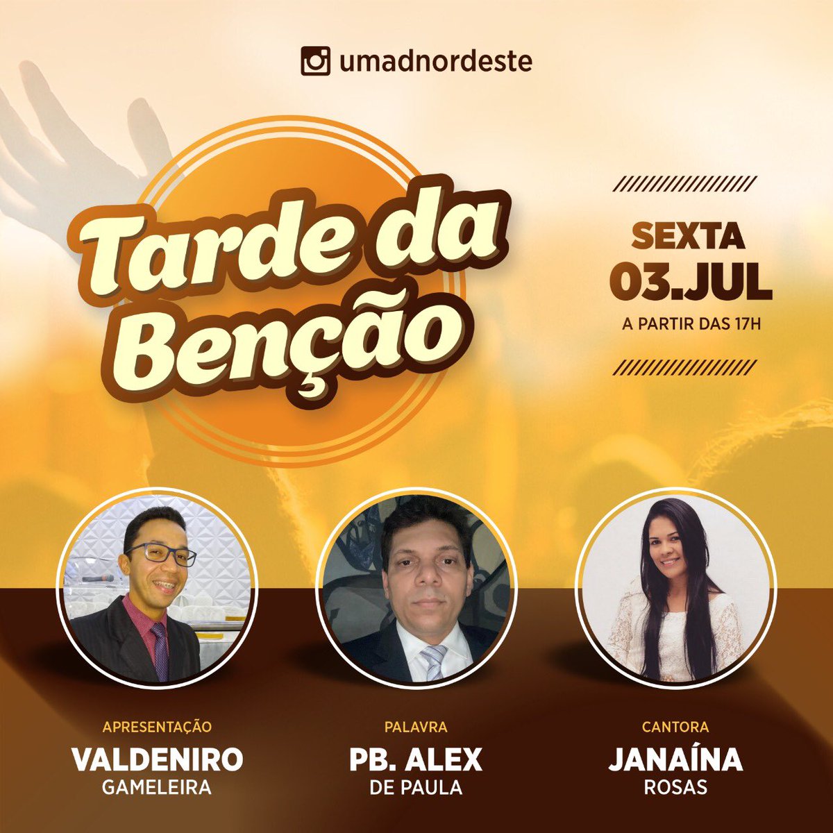 UmaderOficial's tweet photo. 🔴 LIVE DA TARDE DA BÊNÇÃO | HOJE (03/07) ÀS 17H.
O Pb. Alex de Paula estará no Instagram da UMADER, convidado pela Umad-Nordeste para ministrar a Palavra de Deus na Tarde da Bênção. Acesse uns dos links e assista 👉🏽 https://t.co/nYbsOc7sIM e https://t.co/moeAyXk2ta.
#UMADER https://t.co/8PPr8KMNTA