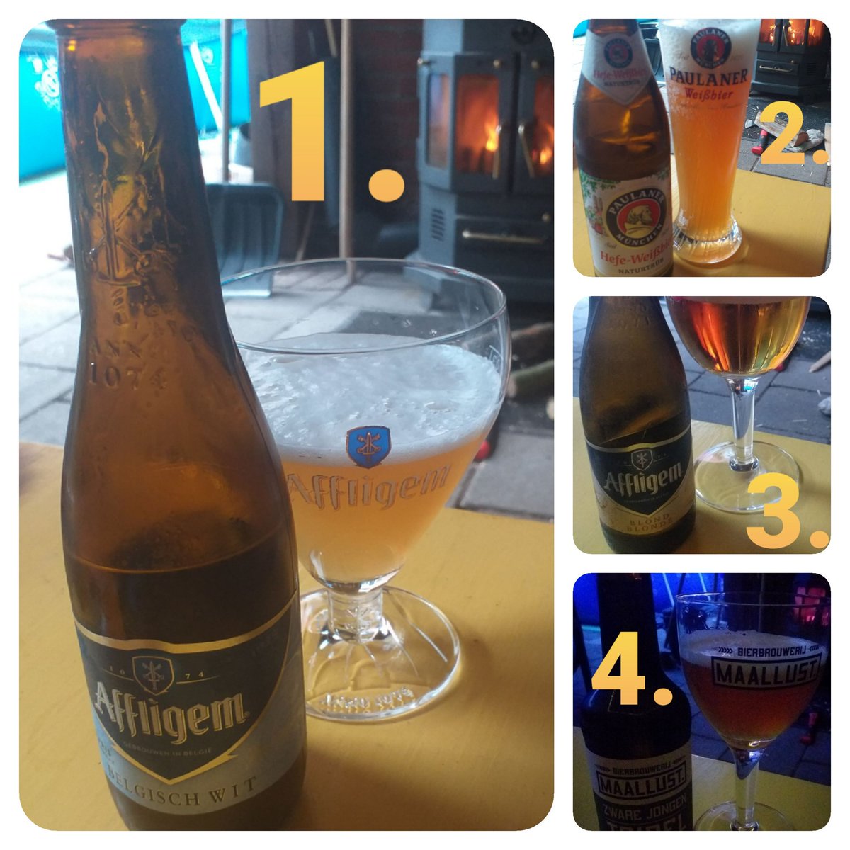 rolf_hofsteenge's tweet photo. Klein bierproeverijtje op de vrijdag en filmpje gekeken met Lynn bij het haardvuur #bier #affligem #belgischwitbier #blond #paulaner #weizen #halveliter #maallust #tripel #vrijmiavbo #trouble #🔥 https://t.co/qGqK6hrvnk