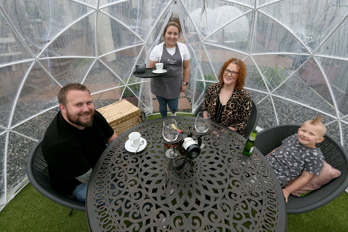 BelTel's tweet photo. Coronavirus Northern Ireland updates: Co Antrim restaurant using outdoor pods for diners to social distance #coronavirus #COVID19 
https://t.co/4R2Sr9f48v https://t.co/W2fNonpYr8