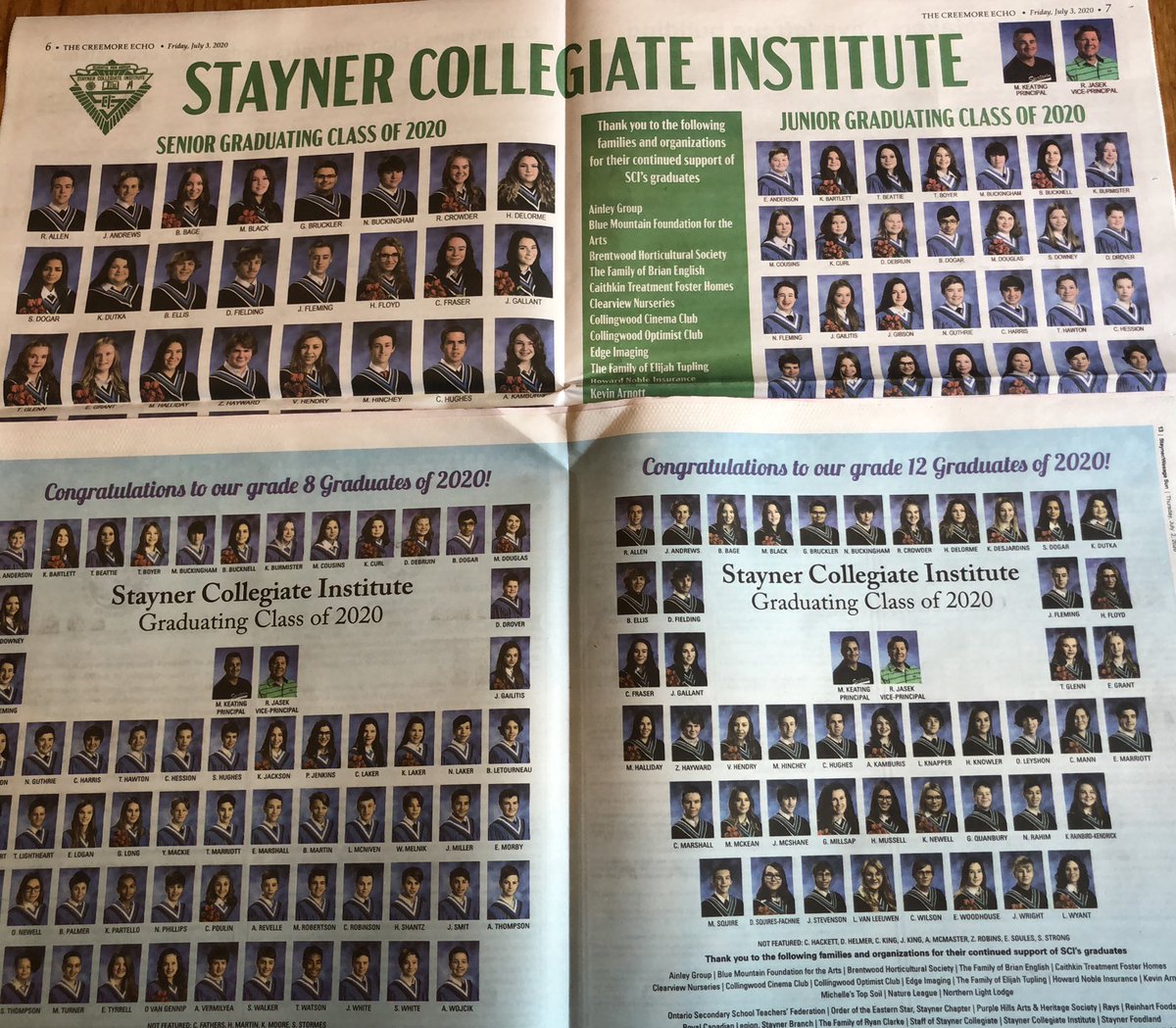StaynerC's tweet photo. Attention SCI grads!!  Check out the @thecreemoreecho and @staynersun for full page spreads of the grade 8 and 12 graduating classes. Congrats!  And thank you to our generous community for their support. @Clearview_twp @SCDSB_Schools https://t.co/JIsX23ij8f