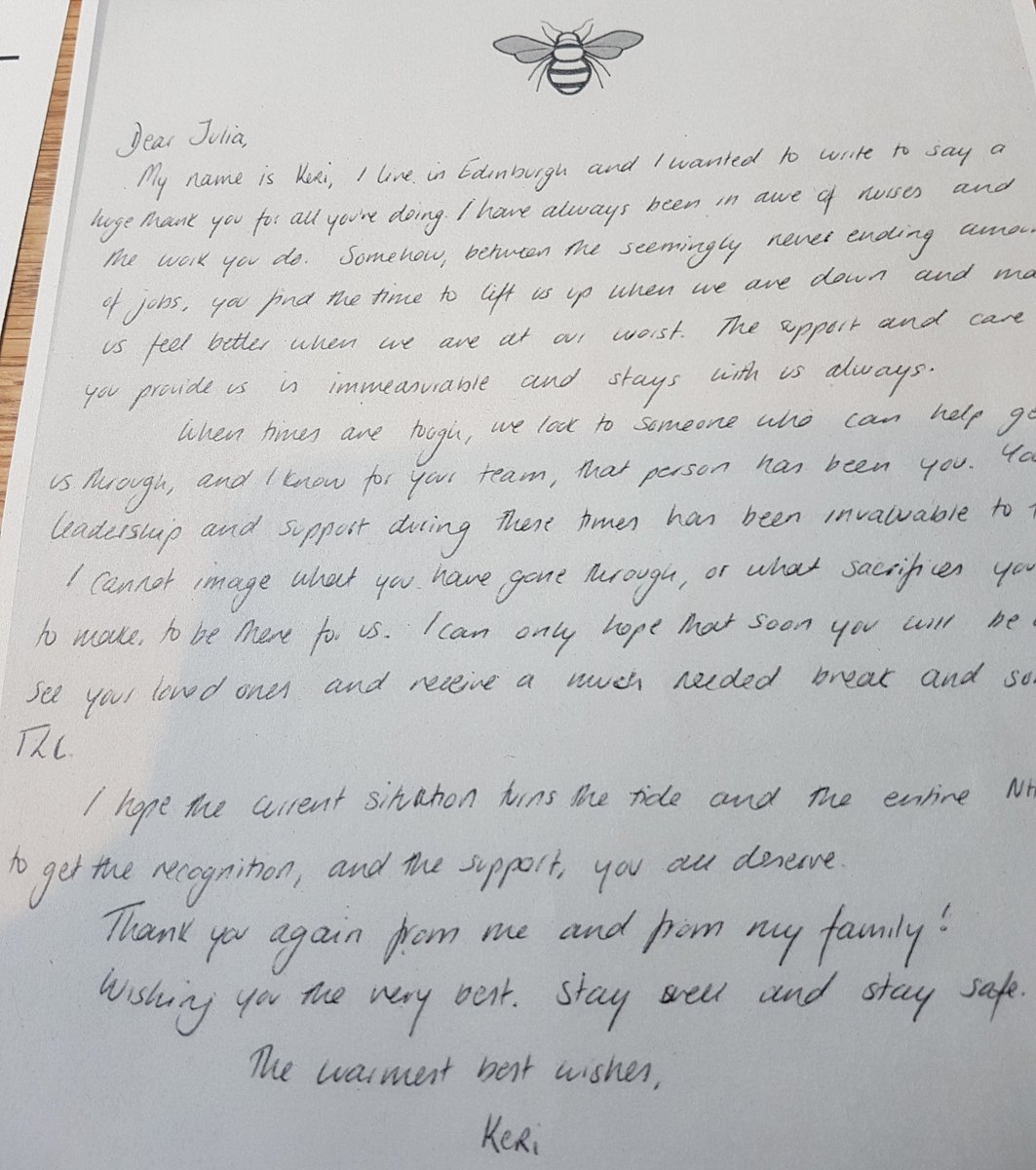 juliafairhall3's tweet photo. Huge thankyou to @crisisprojectuk . I received this wonderful letter of appreciation from Keri one of their volunteers. I can't tell you how much this means and a special thankyou to whoever nominated me to receive @nhs_sct @holliejp #teamcentral https://t.co/iSP05mvld9