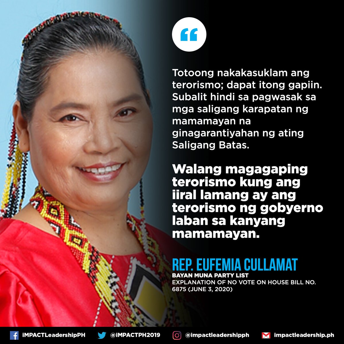 READ: Lanao Del Sur Rep. Yasser Alonto Balindong (Majority), Bayan Muna Rep.  @EufemiaCullamat (Minority), and Basilan Rep.  @HatamanMujiv (Majority) explanation of no vote on the Anti-Terrorism Bill. #JunkTerrorLaw