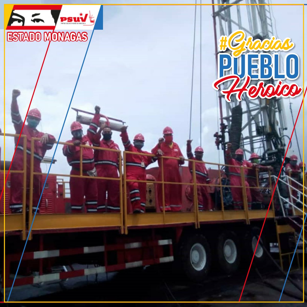 psuvmonagas_ve's tweet photo. #PSUVMonagas | Con el puño en alto en señal de victoria, los trabajadores petroleros de #Monagas le envían todo su apoyo al presidente @NicolasMaduro y reiteran su compromiso de seguir trabajando por el futuro de la patria

#GraciasPuebloHeroico
@dcabellor @PartidoPSUV @taniapsuv https://t.co/U36mcvYeaX