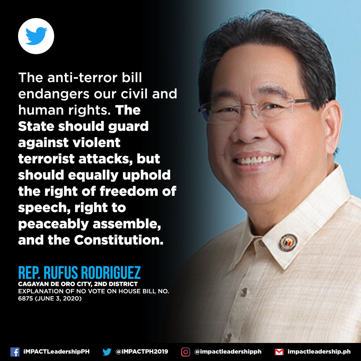 READ: Cagayan De Oro City  @RepRufus Rodriguez (Majority), Anak Mindanao Rep. Amihilda Sangcopan (Majority), and Bayan Muna Rep.  @kaloi_zarate (Minority) explanation of no vote on the Anti-Terrorism Bill. #JunkTerrorLaw