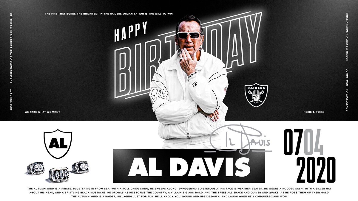 Al Davis would've been 91 years old today. On this and every day, we remember him and keep his spirit alive.