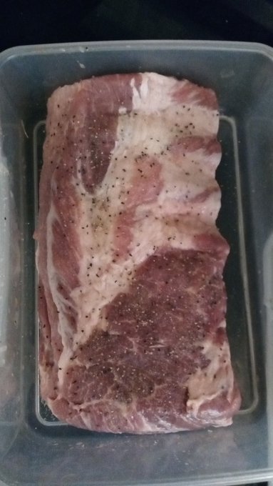 Half a rack that I've seasoned and is about to go into the fridge for 24 hrs. The other half is in the
