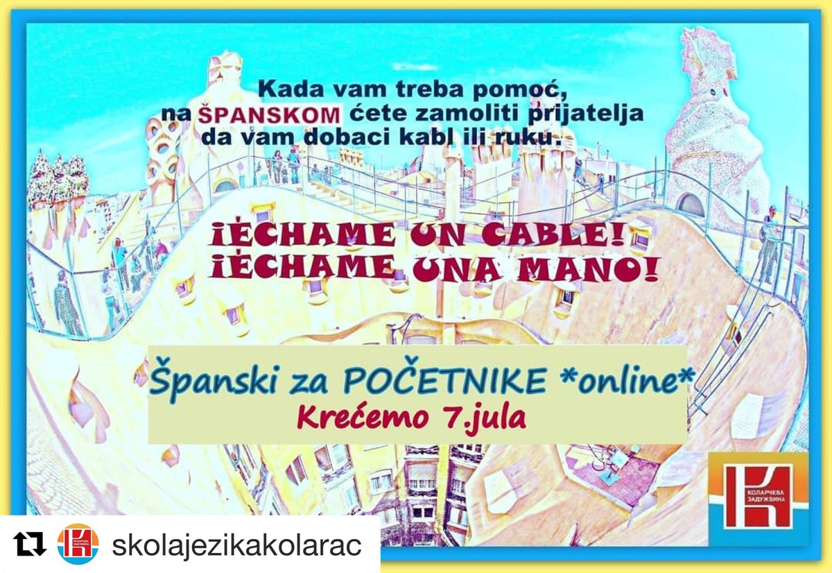 IlijaMKolarac's tweet photo. Online kursevi spanskog u #skolajezikakolarac 🚩Za više informacija pozovite nas na 064/8911356 i 064/8911344 ili  pišite na skola@kolarac.rs  #kolarac #skolajezika #ucenjejezika #spanskijezik #onlinekursevi #spanski #kursevi #kursevikolarac https://t.co/gUlOyAqgYI