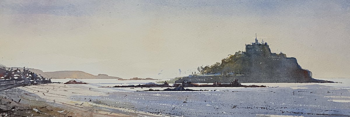 markbuck's tweet photo. Today's watercolour: St Michaels Mount. Painted on Millford paper with Daniel Smith watercolours. #Cornwall #watercolour #stmichaelsmount  #WorldWatercolourMonth https://t.co/XazS7EIfRr