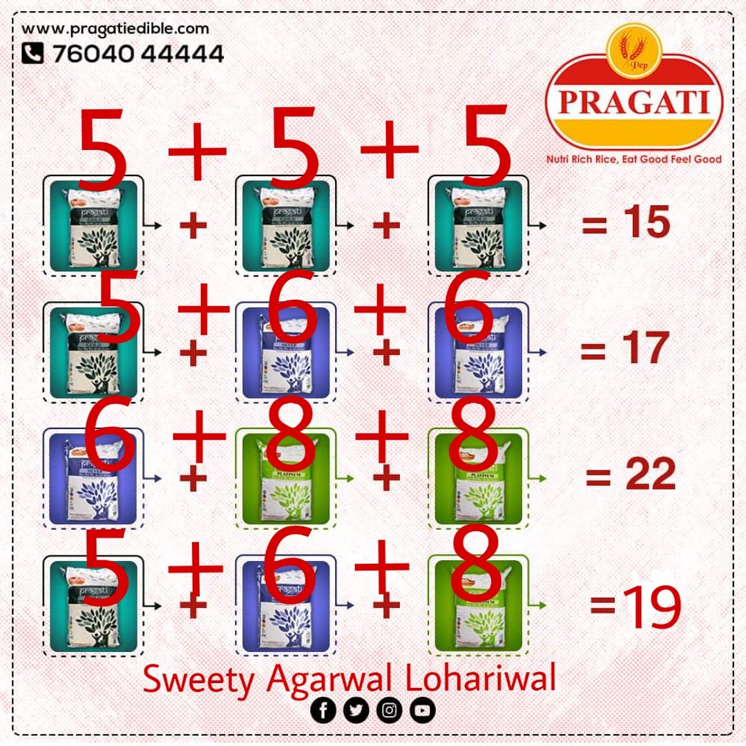 SweetyLohariwal's tweet photo. @PragatiEdibles Ans.๐1๏ธโฃ9๏ธโฃโ๏ธ
#PragatiRice #NutriRichRice #EatGoodFeelGood #QualityAndVariety #Rice #Contest #RiceContest #ContestAlert #ContestOfTheWeek #Like #share
@PragatiEdibles
Join in friends
@prachimana
@RubyAga9339
@ImChandana01
@AbhishekIPLFeak
@chilled_Sup https://t.co/yd4vc7IbOw