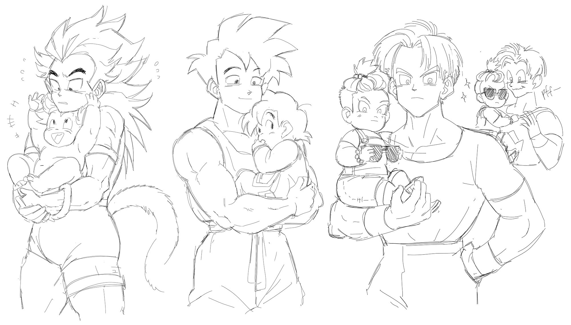 Karaii on X: [dbz] saiyan siblings!! raditz is the how hold this  squirming creature?? sibling, gohan is the better dad than actual dad  sibling, and trunks is the cooler than you or