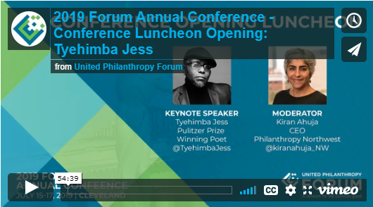unitedphilforum's tweet photo. Check out #ForumCon19 luncheon opening featuring @TyehimbaJess who shares excerpts from his award-winning work Olio. After sharing Forum member @philanthropynw @kiranahuja_NW leads a conversation with him. https://t.co/gOyZQoKrXg https://t.co/EtoSySNTYr