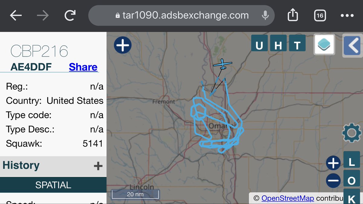 jason_paladino's tweet photo. Another CBP Predator drone over a major city, far from a border. #CBP216 spotted by @lemonodor. #omahaprotest
Track it here: https://t.co/5CojosEGSD
#Surveillance #planespotting https://t.co/MH2oiNlRDh