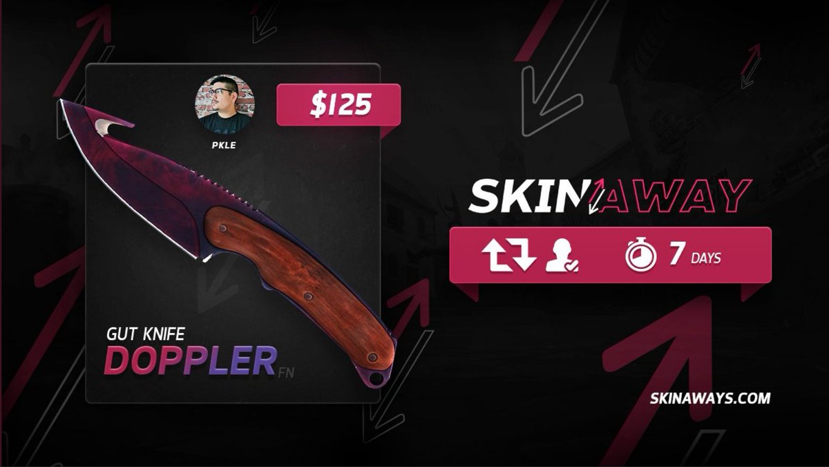 GUT KNIFE DOPPLER GIVEAWAY! ($125)

Follow @lilpkle &amp; <a href="/Skinawayscom/">Skinaways</a> 🥒
Retweet ♻️
Tag 1 friend 🧏
Check out: skinaways.com ( $8000+ In PRIZES ) 🤑

Rolling in 7 days! ⏲️