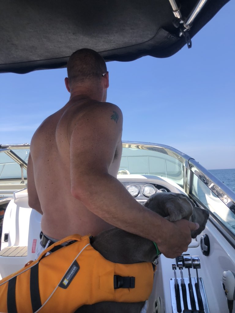 Beautiful day out on the lake!  <a href="/PureMichigan/">Pure Michigan</a> #weimaraner #CaptainMiles <a href="/VisitGrandHaven/">Visit Grand Haven</a>