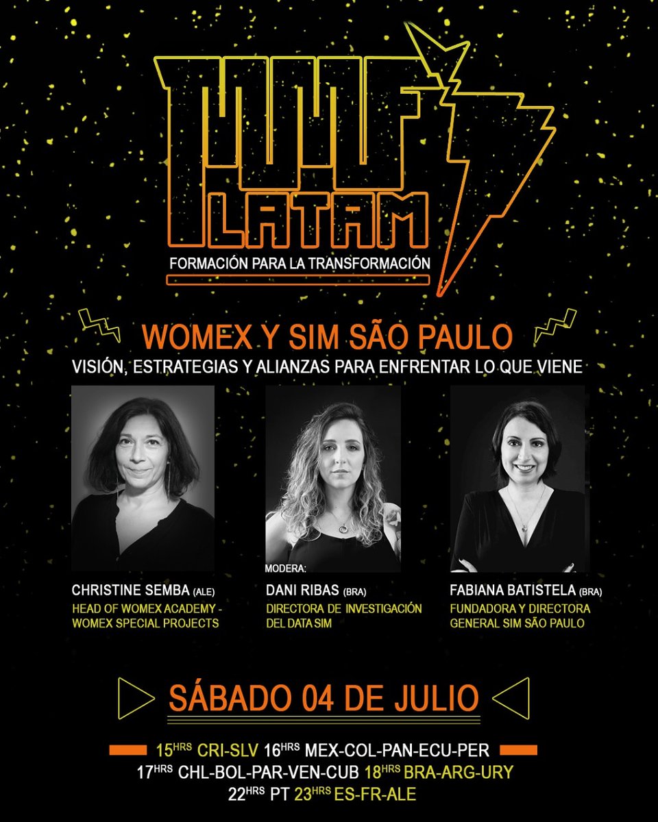MMFLatam's tweet photo. WOMEX Y SIM SÂO PABLO “Visión, estrategias y alianzas para enfrentar lo que viene”. CHRISTINE SEMBA 🇩🇪, head of Academy/ Special Proyects @womex , FABIANA BATISTELA 🇧🇷, fundadora y dir gral de @simsaopaulo ; moderada por DANI RIBAS 🇧🇷, dir investigación de #datasim https://t.co/4Oa6pPZDqN