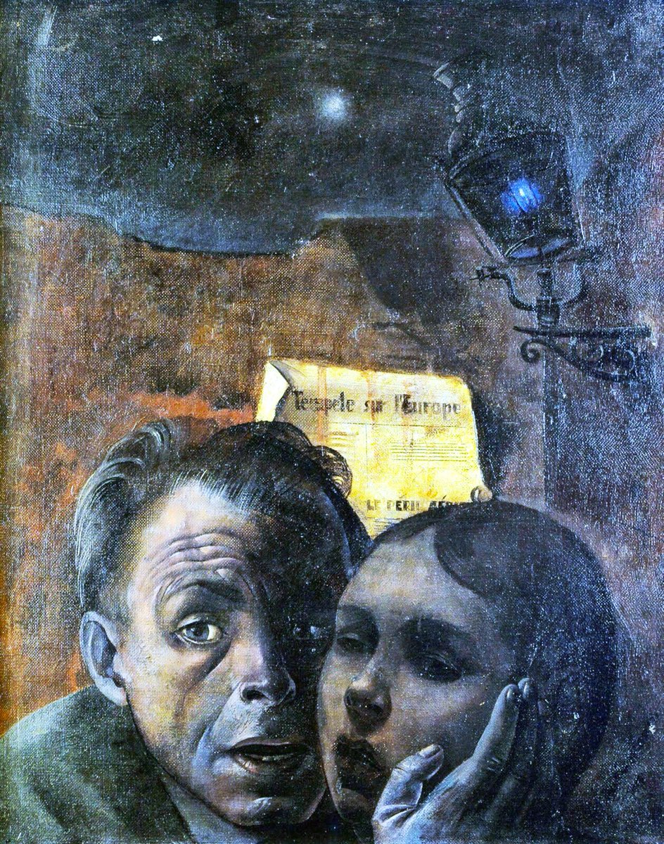 One of his most tragic works is Fear. He clutches his niece, the future, with terror. Yet even in the darkness stars & a lantern offer hope. Self-Portrait with Key (1941), Fear (Self-Portrait with his Niece, Marianne) 1941, Camp Synagogue (1941), Self Portrait with Felka (1942)