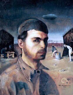 Nazis invaded Belgium in 1940. He was arrested as a ‘hostile alien’ & was taken to the Saint-Cyprien Camp, France & signed a request to be transferred to Germany. Self-Portrait in Camp (1943), Self-Portrait with Jewish Passport (1943), Prisoners (1943) & The Organ Grinder (1943)