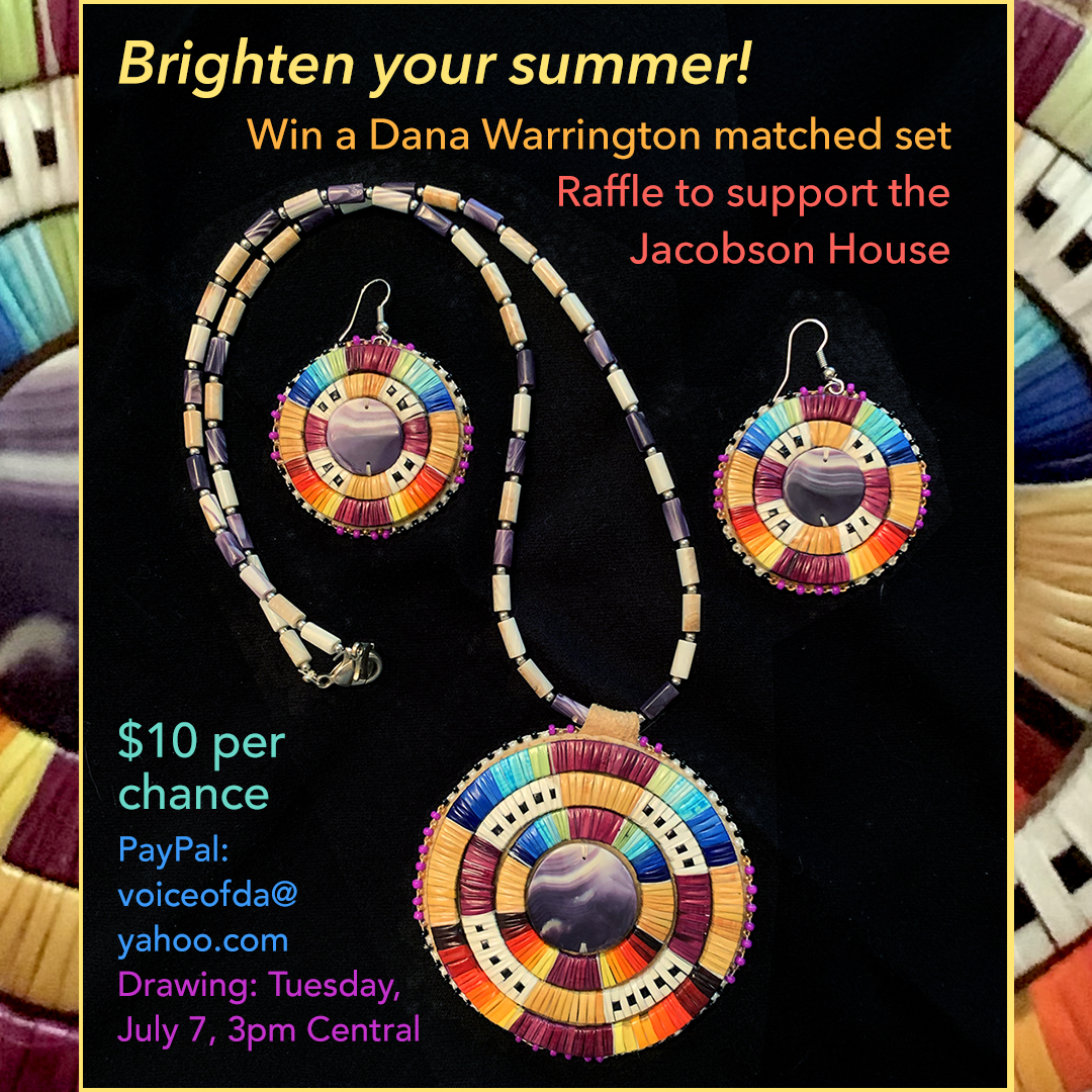 jacobsonhouse's tweet photo. Drawing will be in four short days. Raffle tickets $10 via PayPal to voiceofda@yahoo.com. All proceeds go the Jacobson House! https://t.co/HLAOqz8Ekw #quillwork #wampum #Nativejewelry #NativeArt #NDNart https://t.co/hEWXXzjj2W
