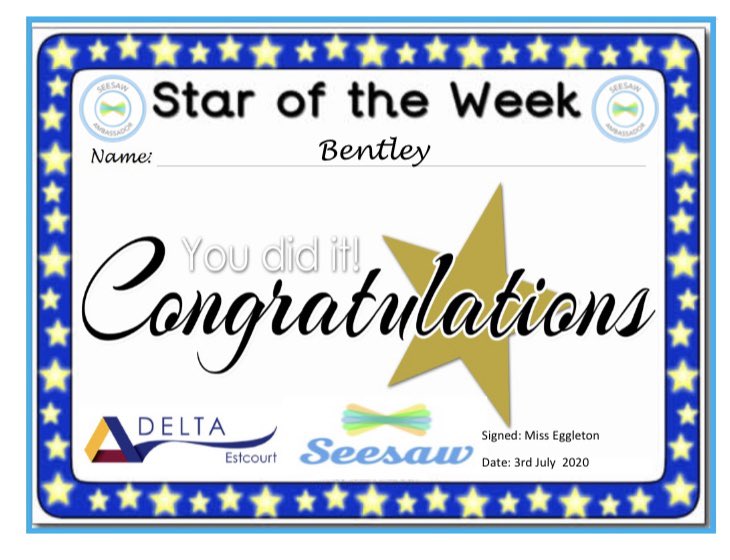 Well done Bentley! You have worked very hard this week 😊 <a href="/DeltaEstcourt/">Estcourt Primary Academy</a>