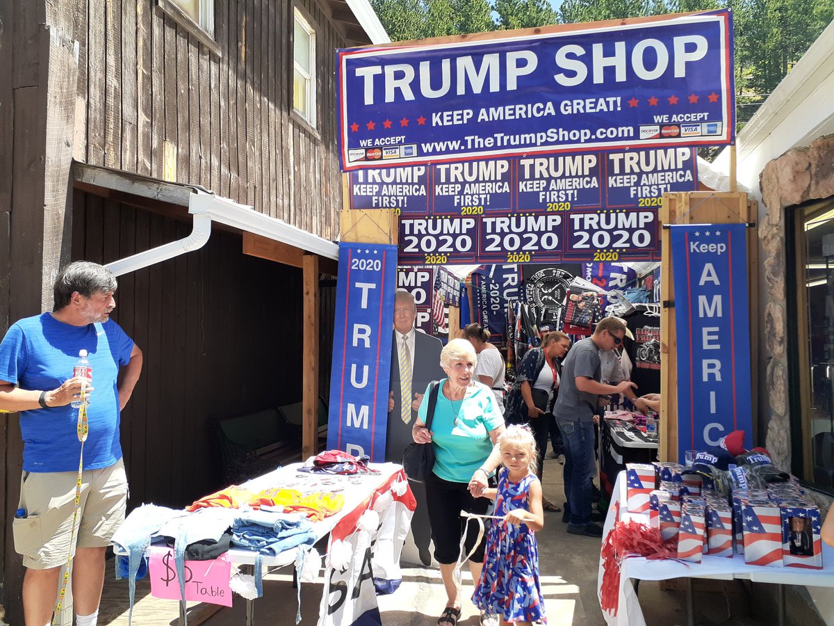 The Trump fan scene and merch game here in Keystone competes well with any campaign event I covered during the 2016 race. And I see a lot of recycled Trump t-shirt designs. (Also, unfortunately, President Lincoln tripped on a boardwalk rock.) – bei  Keystone Boardwalk