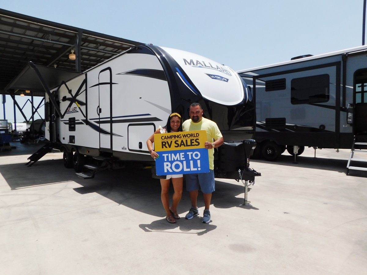 camping_33's tweet photo. Congratulations to Joseph and Stephanie on the purchase of thier Mallard travel trailer! Welcome to the Camping World Family #Happycamper #travelling #memories #campingworld #traveltrailer #motorhome #camping #openroad #journey #BlessedAndGrateful #familyiseverything https://t.co/0ztP4dxnu3