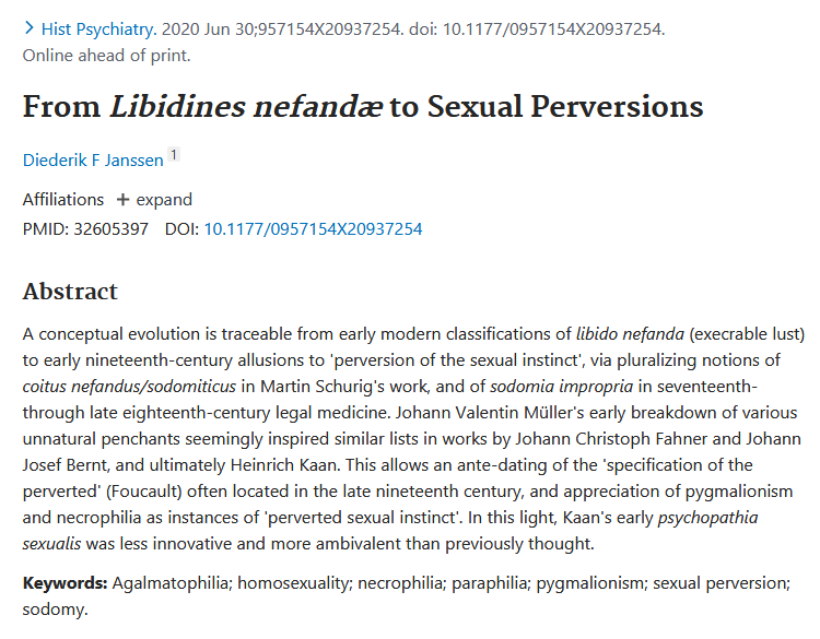 Early modern concepts of sexual perversions - from libido nefanda to coitus nefandus/sodomiticus and sodomia impropria pubmed.ncbi.nlm.nih.gov/32605397/ Latin is such an expressive language.