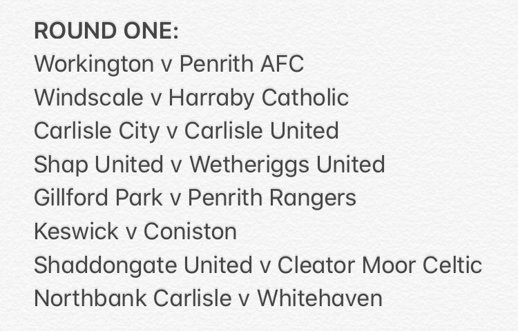 KyleDixon30's tweet photo. #CumbrianPinBadgeNorthernShield Round One fixtures below, these will take place tomorrow night, 7pm to 8:30pm. @northbank_fc @whitehavenafc https://t.co/3WwZMQLK25