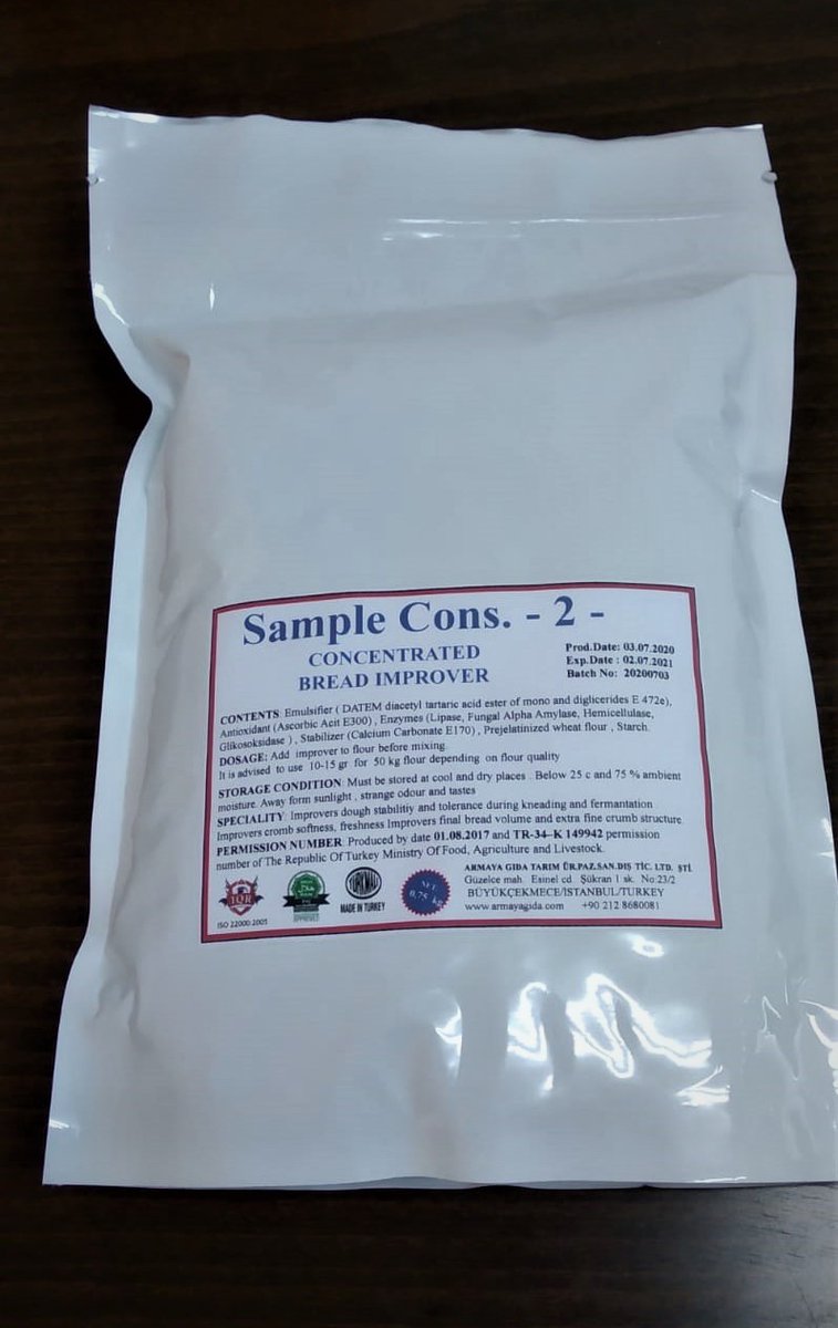Our Concentrated Bread Improver Products..
5 - 10 gr will be used for 50 kg flour.
#breadimprover #yeast #instantdryyeast #bakeryingredients #bakery #ameliorantdepanification #bread #brot #pain
info@armayagida.com , sadrikoseri@armayagida.com
