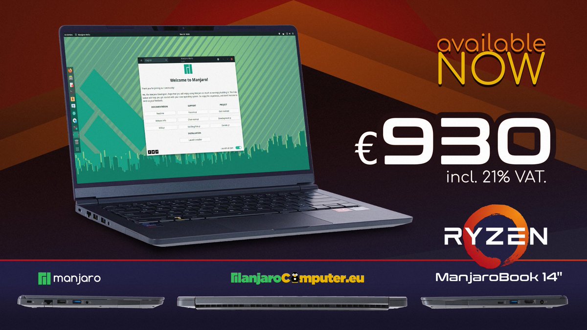 ManjaroLinux's tweet image. Checkout our latest #ManjaroBook 14&quot; with matt IPS featuring an AMD Ryzen™ 5 3500U CPU and. Radeon™ Vega 8 Graphics, 8GB SODIMM DDR4, 512GB INTEL® M.2 NVMe SSD, Wireless-AC  + Bluetooth 5.0, QWERTY keyboard and weight of 1.05 KG. More in our shop!

manjarocomputer.eu/index.php/manj…