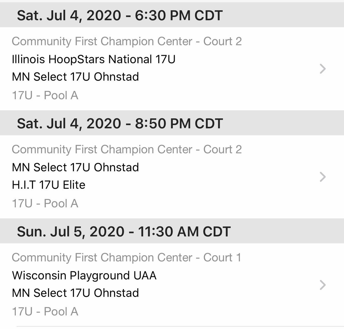 ❗️17U Ohnstad Schedule, July 4/5❗️

Game 1️⃣: Saturday, July 4 @ 6:30pm
Game 2️⃣: Saturday, July 4 @ 8:50pm
Game 3️⃣: Sunday, July 5 @ 11:30am 

<a href="/PHCircuit/">Prep Hoops Circuit 🏀</a> <a href="/PrepHoops/">Prep Hoops 🏀</a> <a href="/NorthstarAlex/">Alex Conover 🏀📷</a> <a href="/RyanJamesMN/">Ryan James</a>