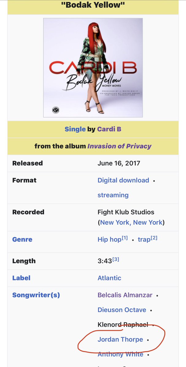 Side Fact: Pardison Fontaine (Jordan Thorpe) is a credited writer on majority of Cardi B’s songs as well as her features.