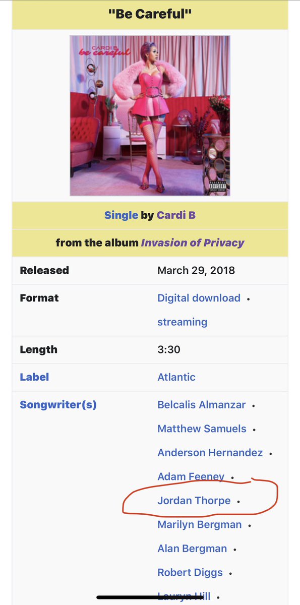 Side Fact: Pardison Fontaine (Jordan Thorpe) is a credited writer on majority of Cardi B’s songs as well as her features.