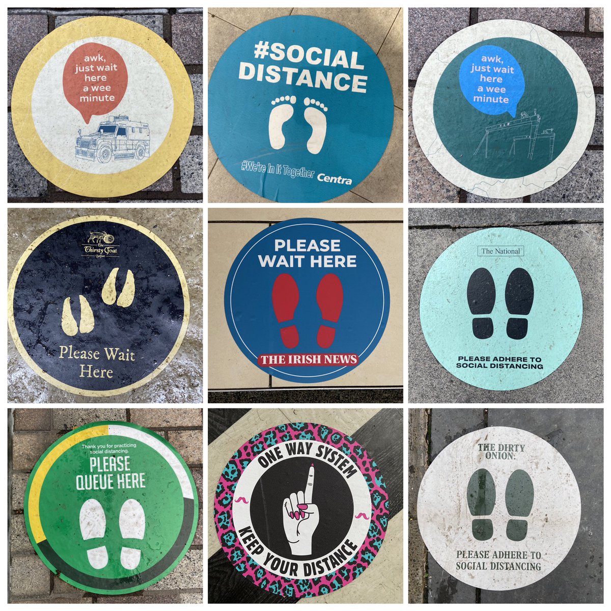 MalMccann's tweet photo. Social distancing circles around town #belfast #socialdistance @irish_news @BelfastHourNI @DocumentBelfast @viralbelfast @SignsOfACity https://t.co/U37kk72r0J