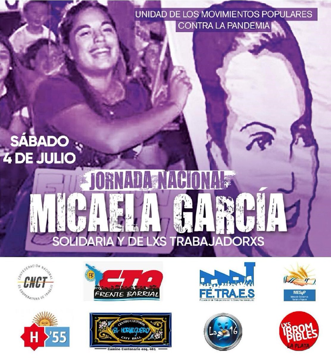 HijxsDel55's tweet photo. 👉 SOSTENER SOLIDARIDAD ES LA CONSIGNA 
#MicaelaGarcia
✔️ Sábado 4/07 
Mica representa solidaridad, la lucha de nosotres y el grito de #NiUnaMenos. Llevó bien alto las banderas de Evita, soñaba con una patria con justicia social donde reine el amor y la igualdad.#NadieSeSalvaSolx https://t.co/TmDhF7K6Fu