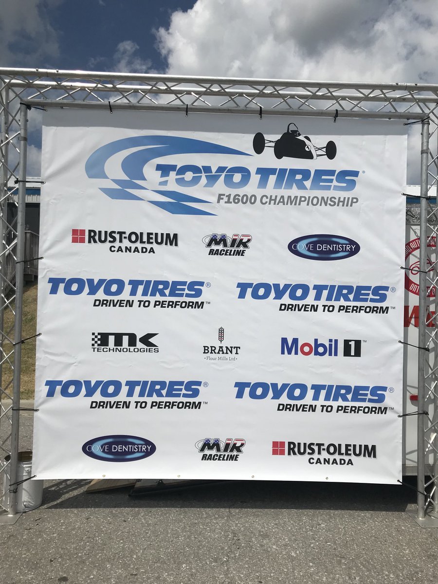 ToyoTiresF1600's tweet photo. New podium banner ready for season opener tomorrow at CTMP. #ToyoTiresCanada #F1600 #MKTechnologies #Rustoleum #KrudKutter #Racecar #ToyoTires #ctmplife #Mobil1 #MIR https://t.co/wC8m9ish3d