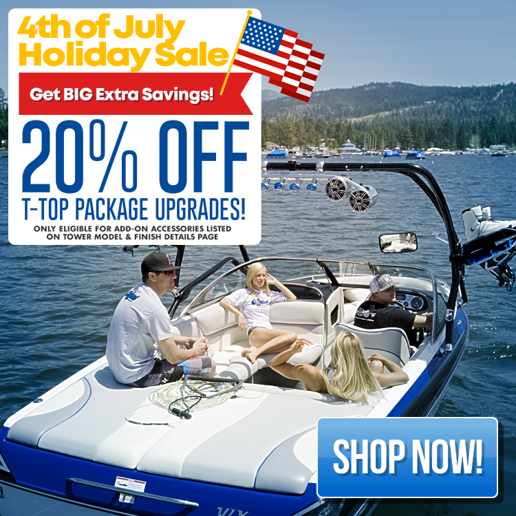 AWakeboarding's tweet photo. July 4th Sale at Aerial Wakeboarding!  20% OFF T-top Package Accessories
Prepare your boat for the long summer with deals on the ultimate upgrades.
#aerialwakeboarding #wakeboard #wakesurf #wakeboardtower #boattrader
https://t.co/qIQ557ChQN https://t.co/IbU24NW0qP