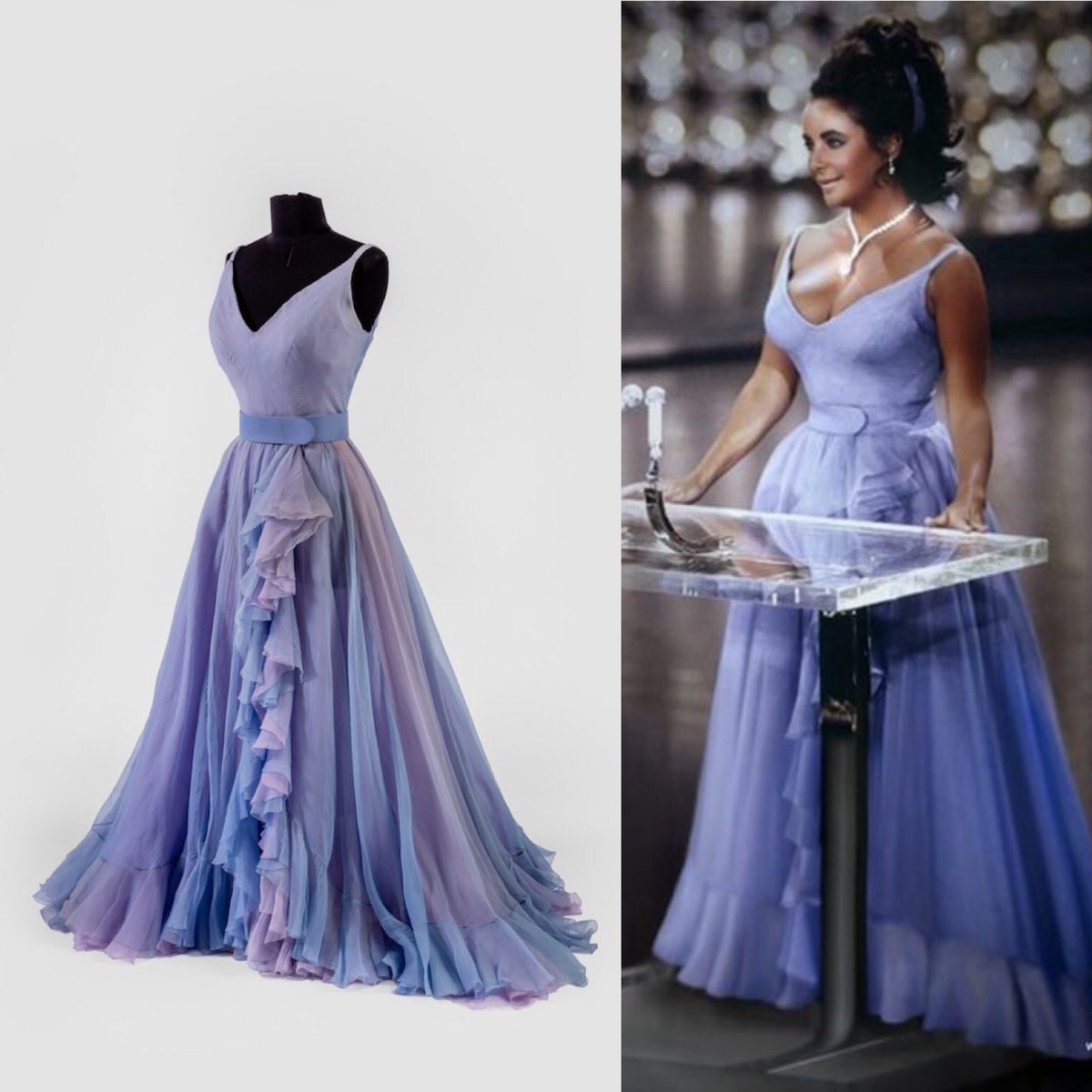 Dr Kate Strasdin no Twitter: "A thousand watts of #Hollywood glamour here in the gorgeous shape of #ElizabethTaylor in ruffled lilac designed by Edith Head. Taylor wore the dress to the 1970 #