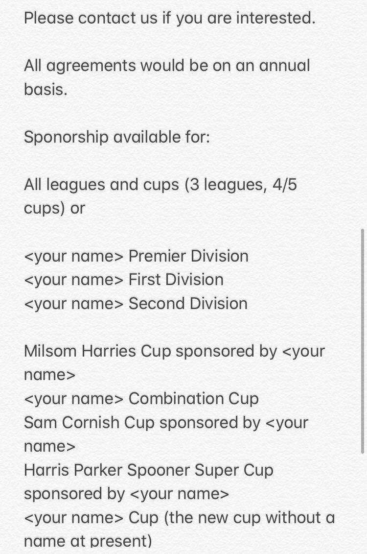 Cardiff Combination (@cardiffcomb) on Twitter photo Calling all businesses:
<a href="/cardiffcomb/">Cardiff Combination</a> are looking for potential sponsorship from local business to help support grassroots football. If you feel you can please get in touch. Thank you.
#CCL #localfootball Calling all businesses:
<a href="/cardiffcomb/">Cardiff Combination</a> are looking for potential sponsorship from local business to help support grassroots football. If you feel you can please get in touch. Thank you.
#CCL #localfootball