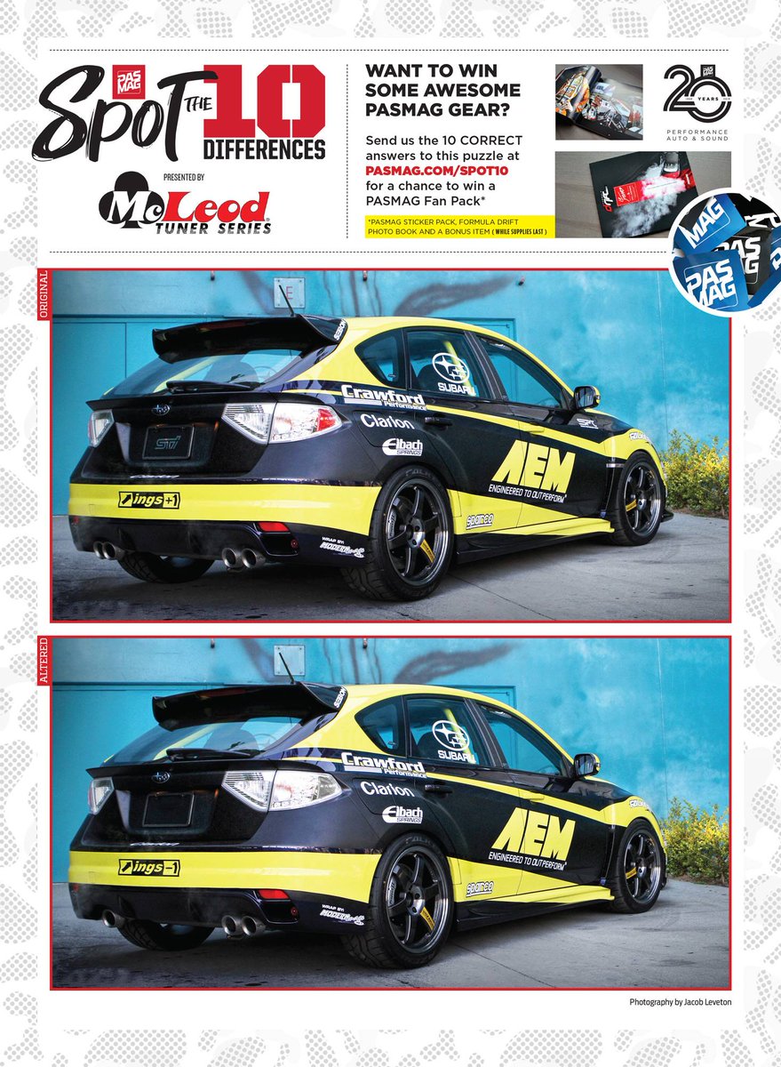 PASMAG's tweet photo. Can you spot the 10 differences in this photo of AEM's 2008 Subaru WRX STI? https://t.co/RqjM10GLAA #spot10 #spotthedifference #pasmag #aem #aemelectronics #aemintakes #eibach #crawfordperformance #sparco #falken #volkwheels #mcleodracing https://t.co/JiSUAPYbTs