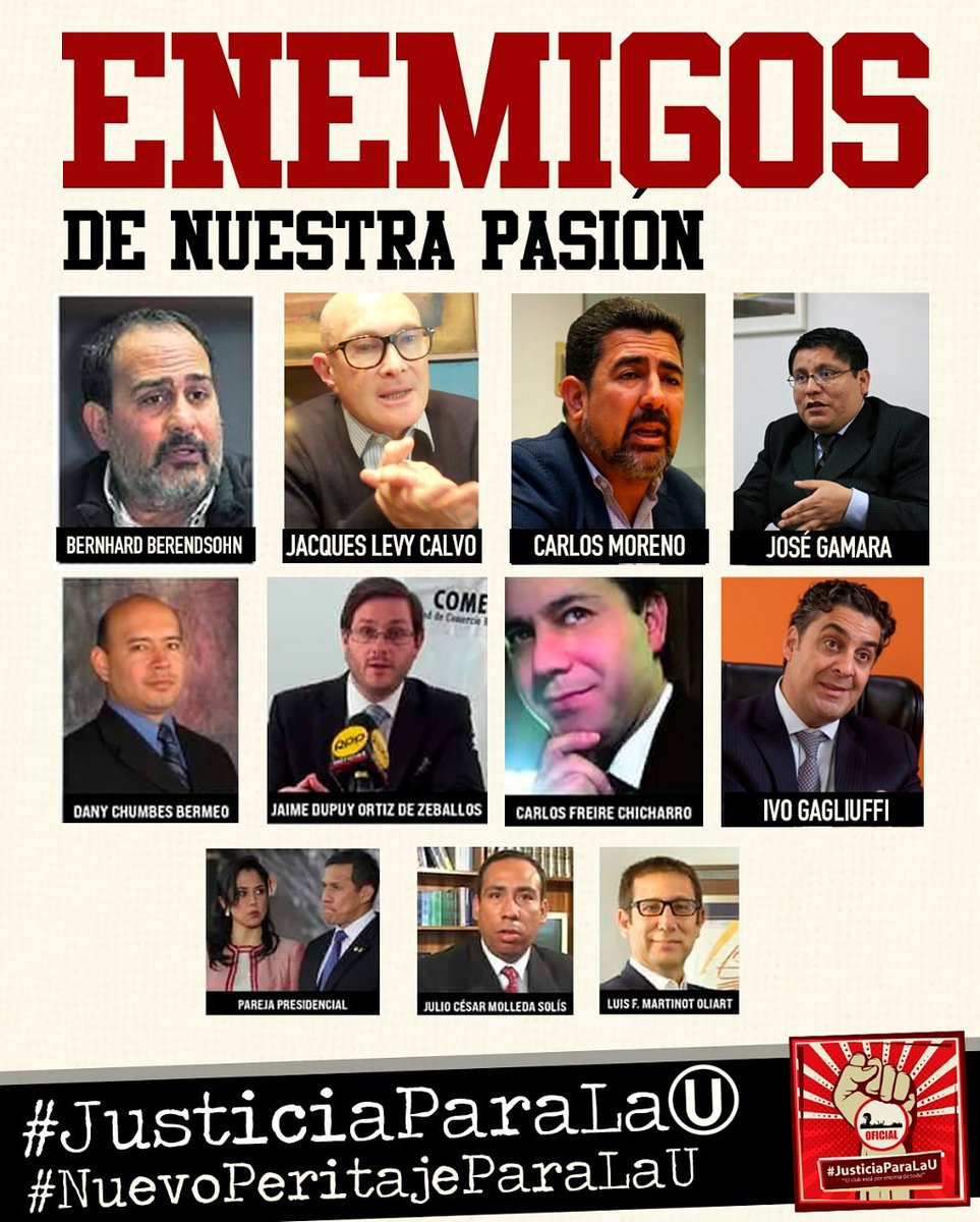 COMUNIDADUCHIL2's tweet photo. Empresarios quebrados, "profesionales" sin título, favores políticos, investigados por corrupción. Ellos son los que quieren apoderarse del más GRANDE. No por lo que significa, sino por CampoMar, Lolo, Monumental. 
No es la deuda, es un botín. #JusticiaParaLaU #gremcoNOesAcreedor https://t.co/VNQaCatwo5