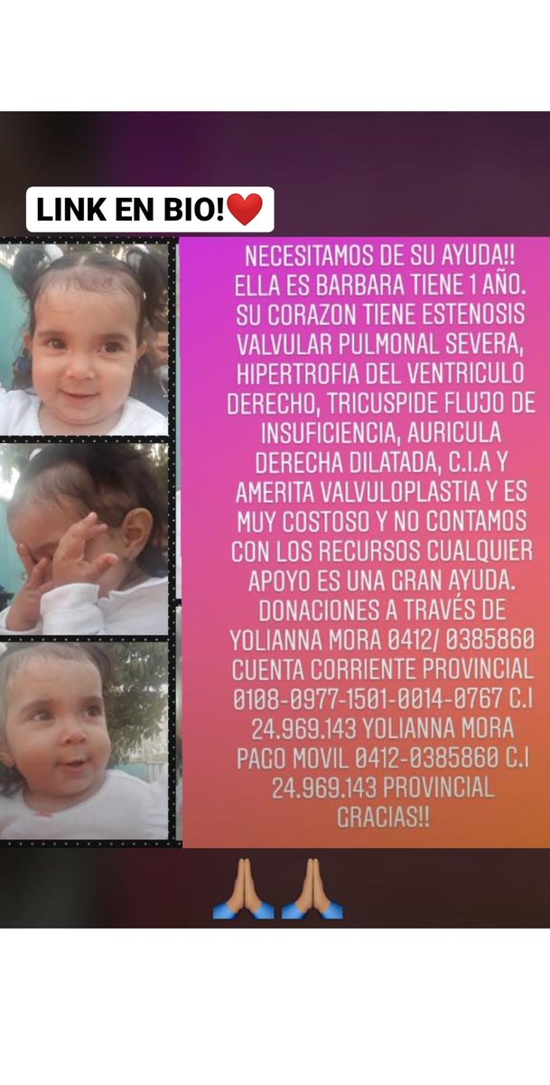 Angelys1D's tweet photo. AYUDEMOS A BARBARA!❤️
Ella es mi prima Barbara Jimena, diagnosticada con una Estenosis Pulmonar Severa 10 días después de nacer. Ahora tiene 1 año y sus síntomas están empeorando. (1/3) https://t.co/ulC6EDEUci
