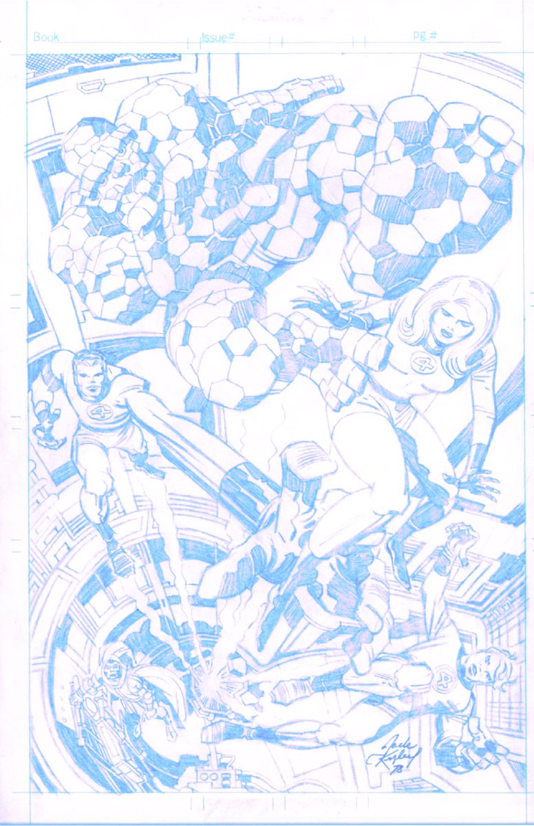 RtRadke's tweet photo. I think it’s time for another #inkingchallenge
Here’s a #jackkirby Fantastic Four piece and I also made a blue line version at a larger file size for you to use. I’d love to see other takes on it! I’ll post my WIP below. https://t.co/2Wo5j6GcL9