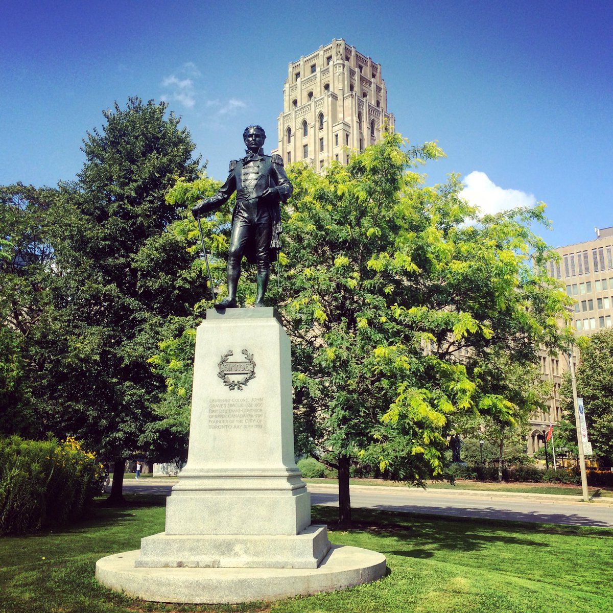 13. Just up the lawn from Macdonald stands John Graves Simcoe, the founder of Toronto.He's celebrated for ending slavery in our province, passing the first law to abolish the practice anywhere in the British Empire. But it wasn't quite as simple as that makes it sounds.