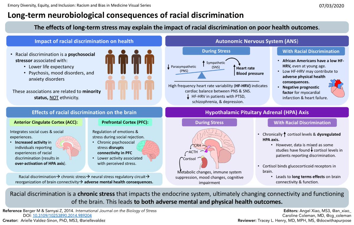 JenniferSpicer4's tweet photo. Racial discrimination can lead to changes in the hormone system and the brain that ultimately lead to poor health outcomes.

Thx @EmoryMedicine @EmoryMSTP student @ariellevaldez (creator), @an_xiao_ &amp; @cg_coleman (editors), &amp; @docwithapurpose (review). 

#MedEd #blacklivesmatter https://t.co/BYluqtbQNu