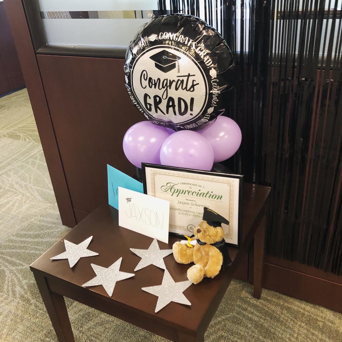 aplusfcu's tweet photo. We have a #flashbackfriday graduation message today! Congrats to former @SMHS_SMCISD Intern Jaxson for graduating this year. π His team had a socially distanced celebration for him in May. Congrats, Jaxson! @sanmarcoscisd
#aplusfcu #creditunionfamily #creditunions #weCUgrads https://t.co/6QGs3M4W8p