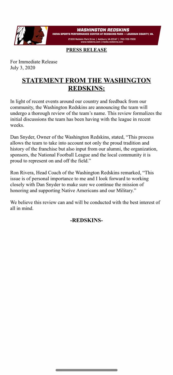 Michael_Fabiano's tweet photo. So ... any thoughts on potential new team names for the Washington football team? https://t.co/VK2N4FOvPt