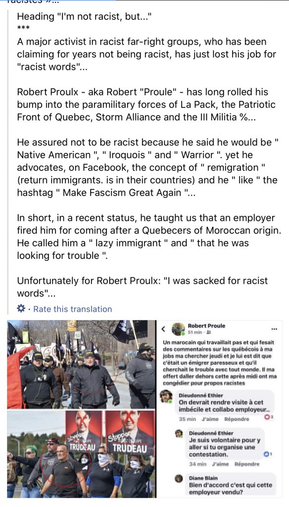 It looks like racist #4 Robert Proulx lost his job last year because... he’s a racist!!!!“Make Fascism Great Again” idiots