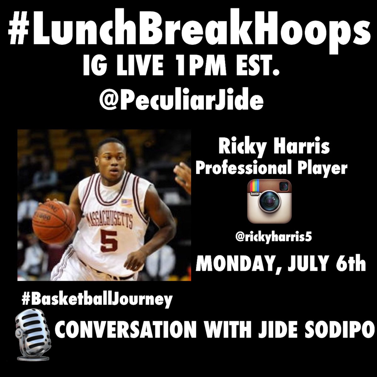 LunchBreakHoops's tweet photo. Back in action Monday.....#LunchBreakHoops IG LIVE Basketball Journey return with Fomer Umass & Current Professional Basketball Player @RickyHarris5 as my guest.
#LunchBreakHoops https://t.co/nY8lz4RVDd ... https://t.co/F9TO2EoNV1