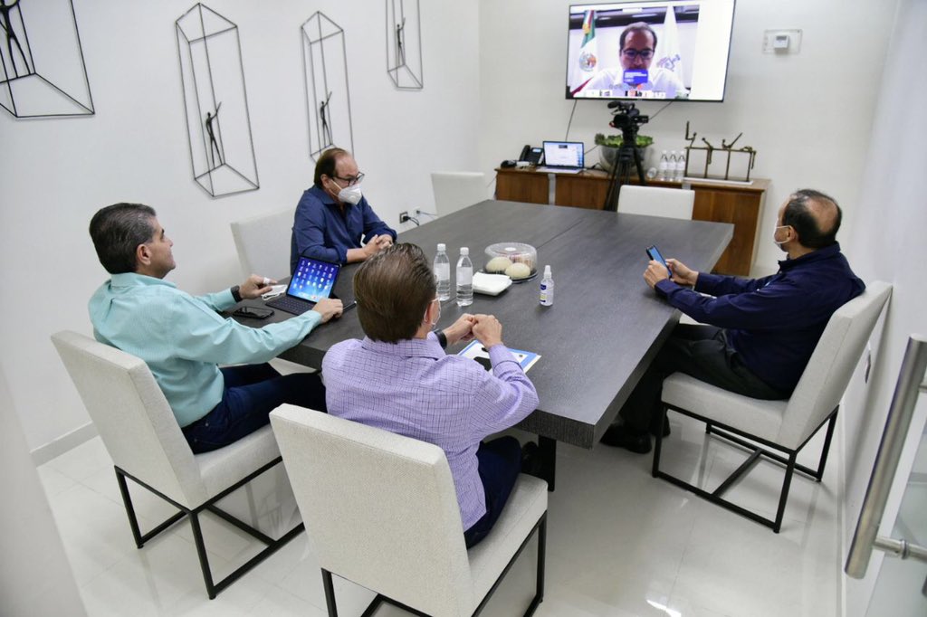 AispuroDurango's tweet photo. En Reunión Interestatal con Gobernadores de #Tamps #NL #Coah #Mich #Col #Jal #Gto #Qro #Ags y #SLP, intercambiamos experiencias para enfrentar juntos los retos de esta crisis económica y de salud. Seguiremos buscando construir en unidad las condiciones para un nuevo federalismo. https://t.co/eXncTxEOhr
